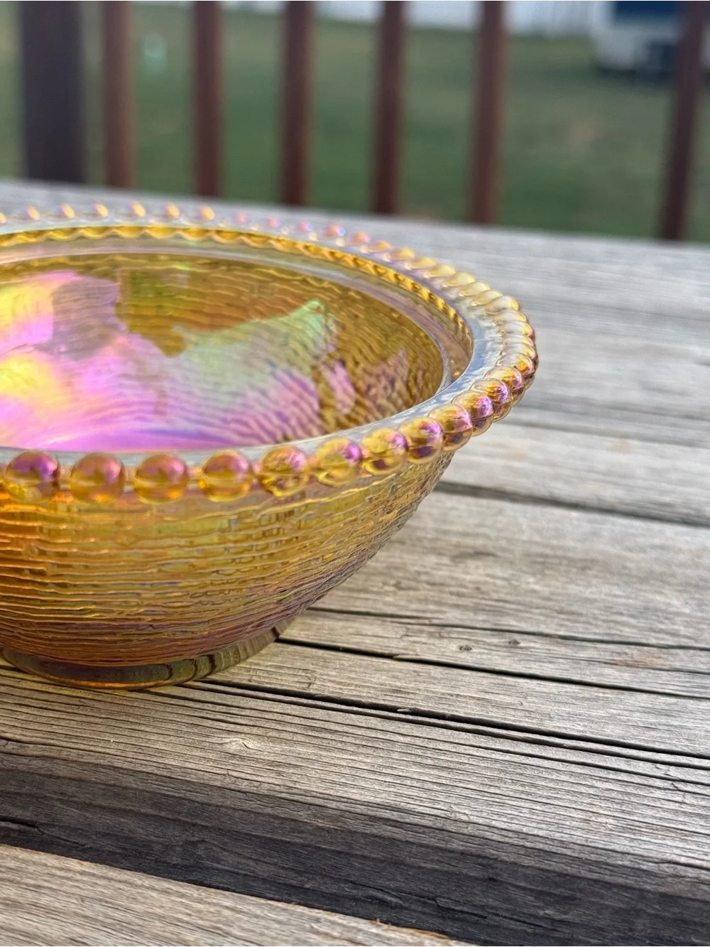 Indiana Glass Iridescent Gold Hen on Nest Dish